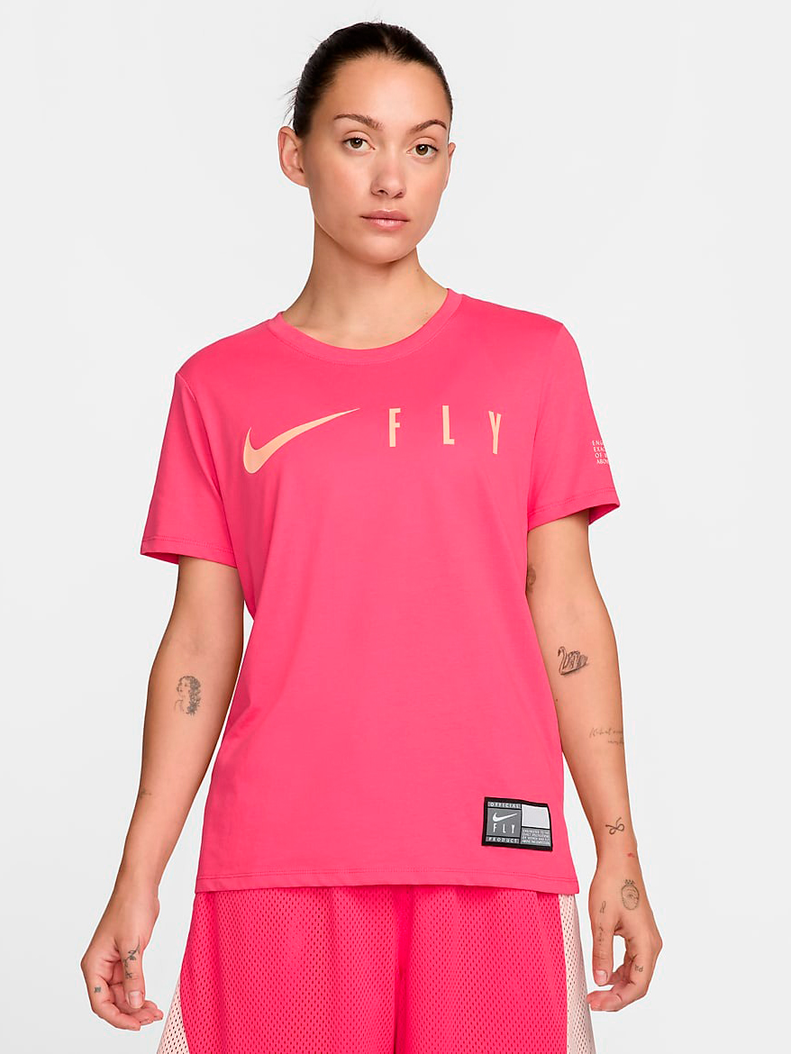 Акція на Футболка жіноча Nike W Nk Df Swoosh Fly Ss Tee FZ3498-629 S Рожева від Rozetka