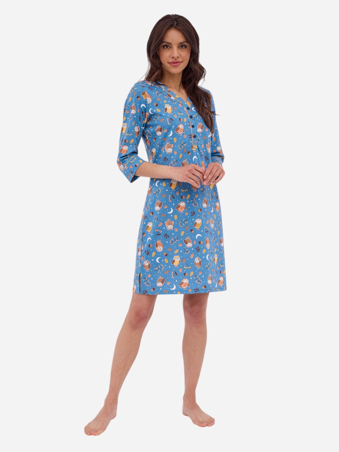 Акція на Нічна сорочка жіноча бавовняна Cornette Womens sleepwear 485-383 B24 Owls 3 S Блакитна від Rozetka