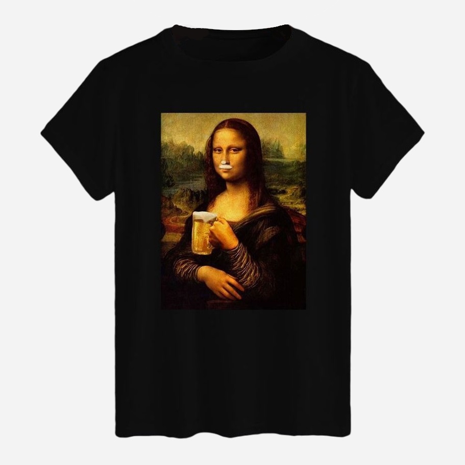 Акція на Футболка бавовняна довга чоловіча Likey Mona lisa and beer M150-0141 M Чорна від Rozetka