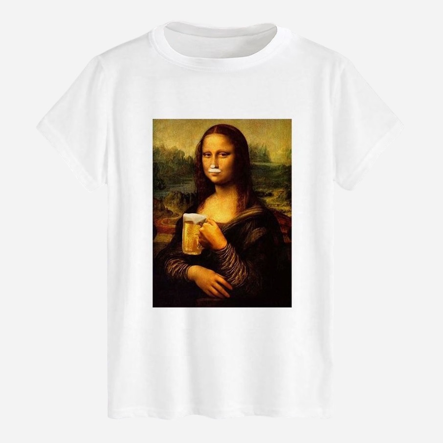 Акція на Футболка бавовняна довга чоловіча Likey Mona lisa and beer M150-0141 M Біла від Rozetka