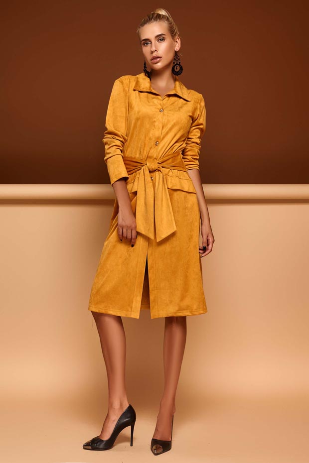

Женское JADONE FASHION платье - кардиган из эко-замши с поясом Лея цвет горчичный M (Платье - кардиган Лея горчица)