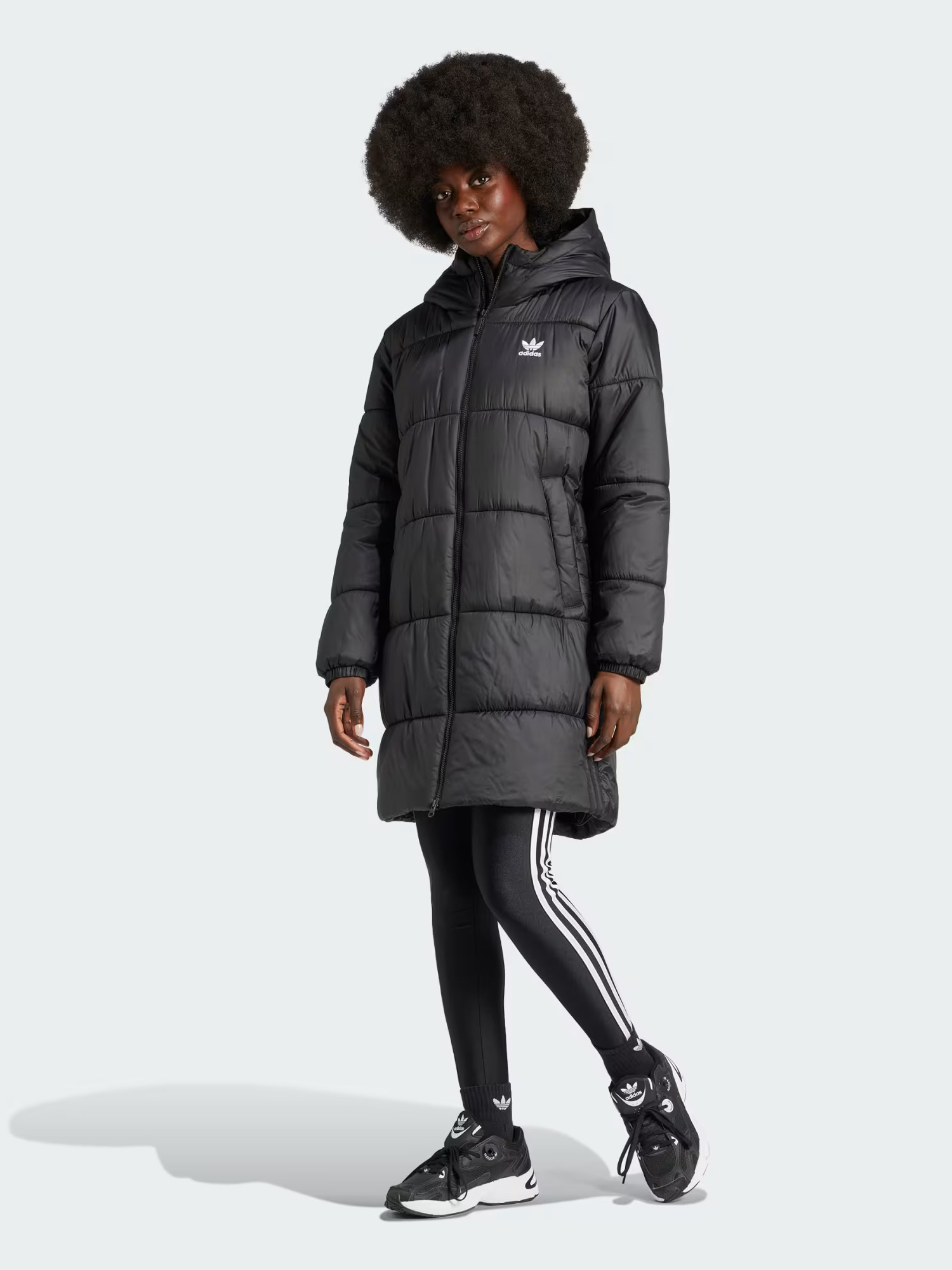 Акція на Куртка демісезонна подовжена з капюшоном жіноча Adidas Originals Long Puffer IW5858 2XL Чорні від Rozetka