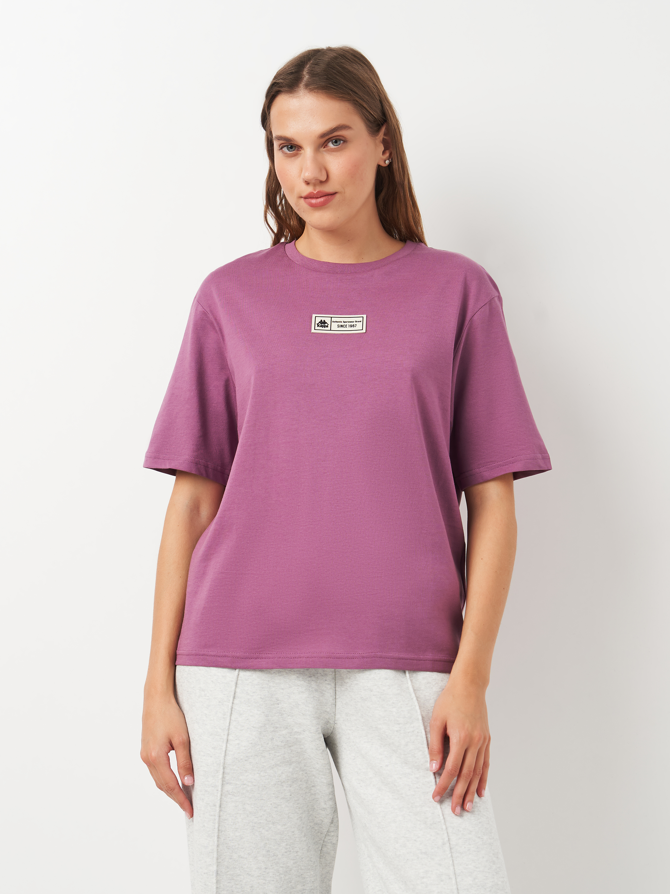 Акція на Футболка бавовняна жіноча Kappa Women's T-shirt 131137-V4 50-52 Чорнична від Rozetka