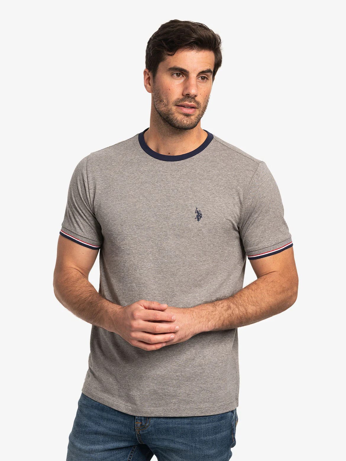 Акція на Футболка бавовняна чоловіча U.S. Polo Assn 11D225-2X00A(HEATHER GRAY) 2XL Сіра від Rozetka