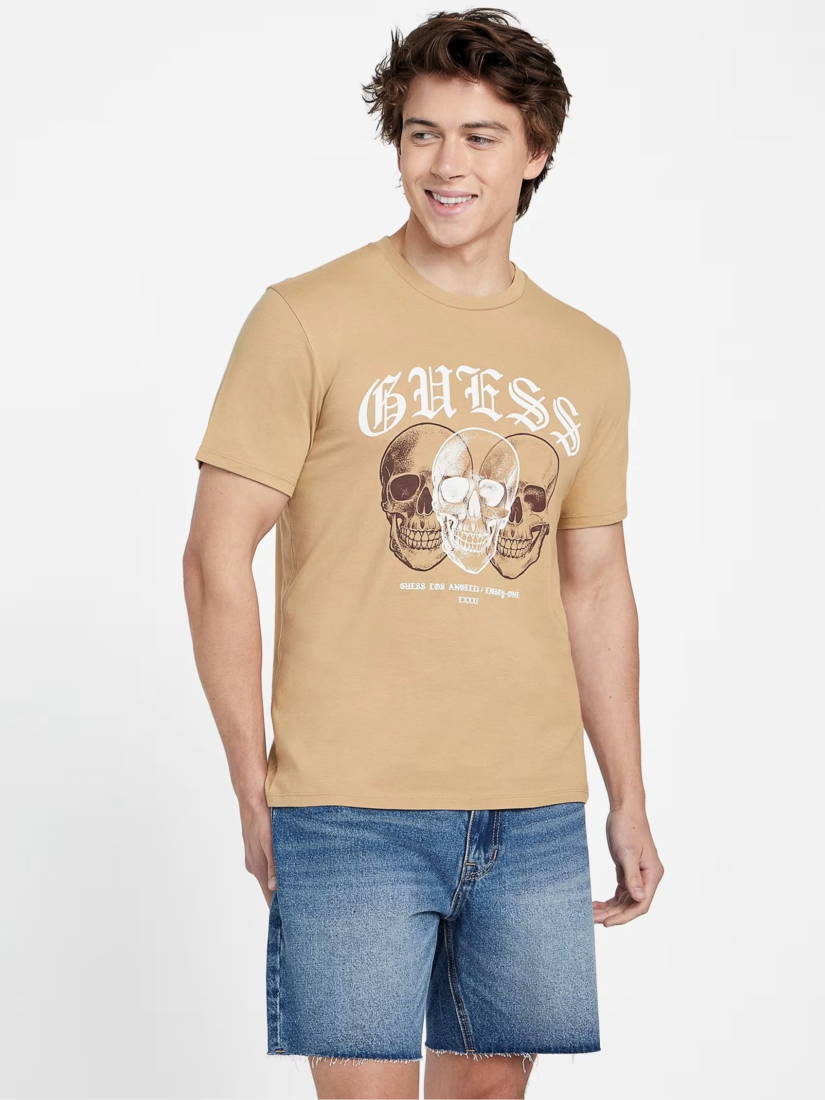 Акція на Футболка бавовняна довга чоловіча Guess 113374269 L Бежева від Rozetka