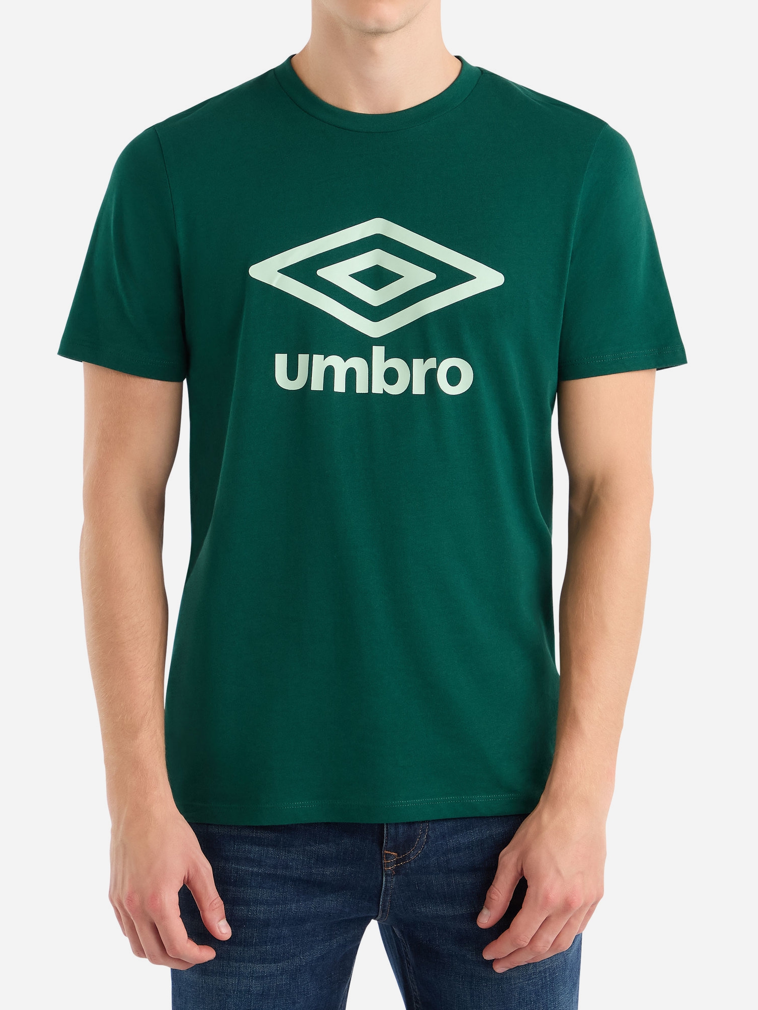 Акція на Футболка бавовняна довга чоловіча Umbro Large Logo Tee 66413U-MLE S Темно-зелена від Rozetka