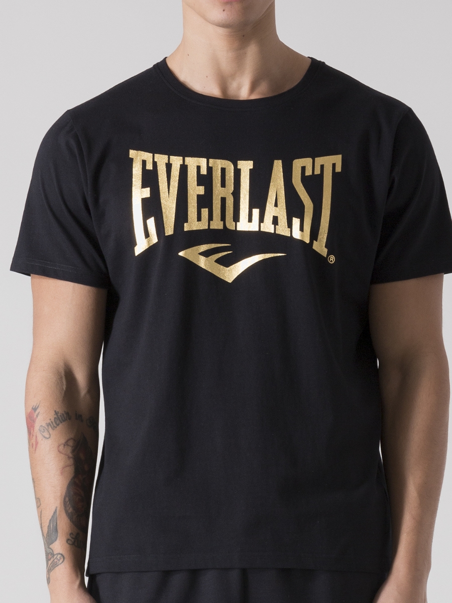 Акція на Футболка бавовняна довга чоловіча Everlast T-Shirt Jersey 37M290J86-20GD L Чорна із золотистим від Rozetka