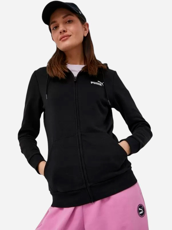 Акція на Толстовка на блискавці з капюшоном жіноча Puma Ess Small Logo Full-Zip Hoodie Tr B 586813-01 S Чорна від Rozetka