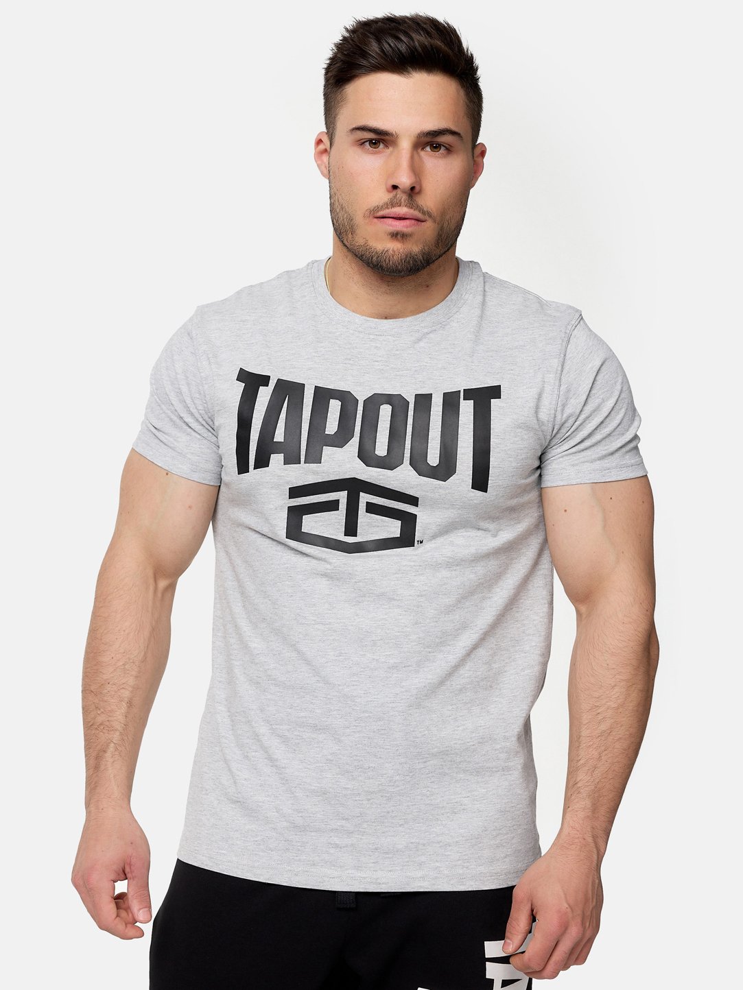 Акція на Футболка бавовняна довга чоловіча Tapout 940001-1527 2XL Сіра з принтом від Rozetka