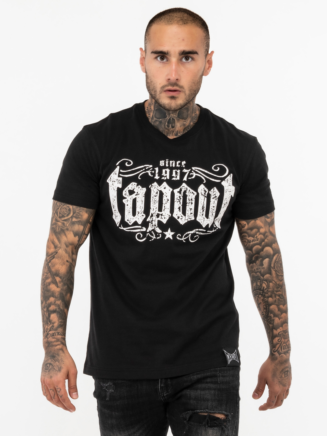 Акція на Футболка бавовняна довга чоловіча Tapout 940019-1500 XL Чорна з принтом від Rozetka