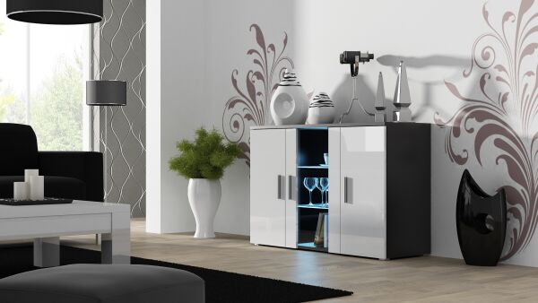 

Комод с полками CAMA Soho S7 Черный мат/Белый глянец с подсветкой красной