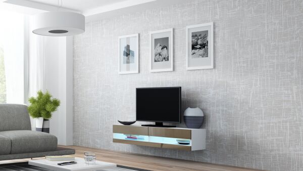 

Тумба под тв CAMA Vigo New 140 стильная Белый мат/Латте глянец с подсветкой