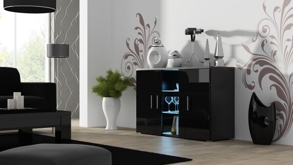 

Комод в гостиную CAMA Soho S7 Черный мат/Черный глянец с подсветкой красной
