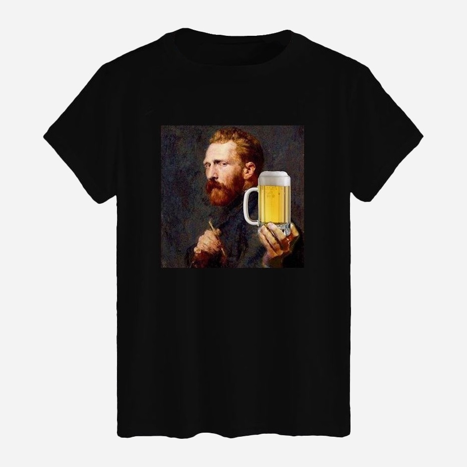 Акція на Футболка бавовняна довга чоловіча Likey Van Gogh and beer M150-0153 M Чорна від Rozetka