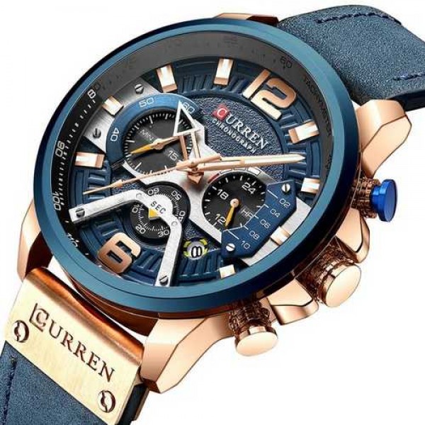 

Мужские кварцевые часы Curren Blue наручные классические на кожаном ремешке + коробка (1008-0190)