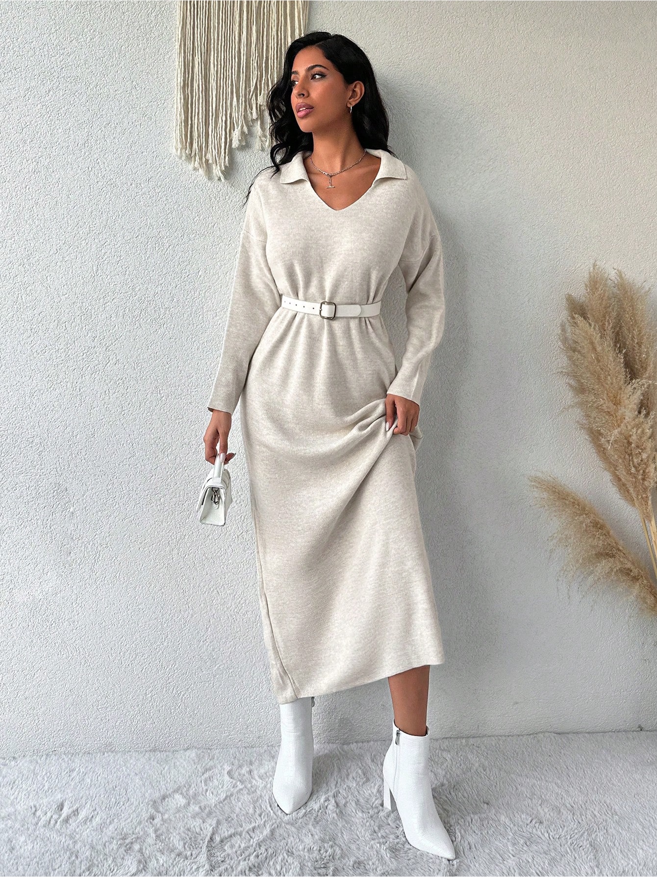 Акція на Сукня міді зимова жіноча SHEIN GD-00085506 One Size Світло-бежева від Rozetka