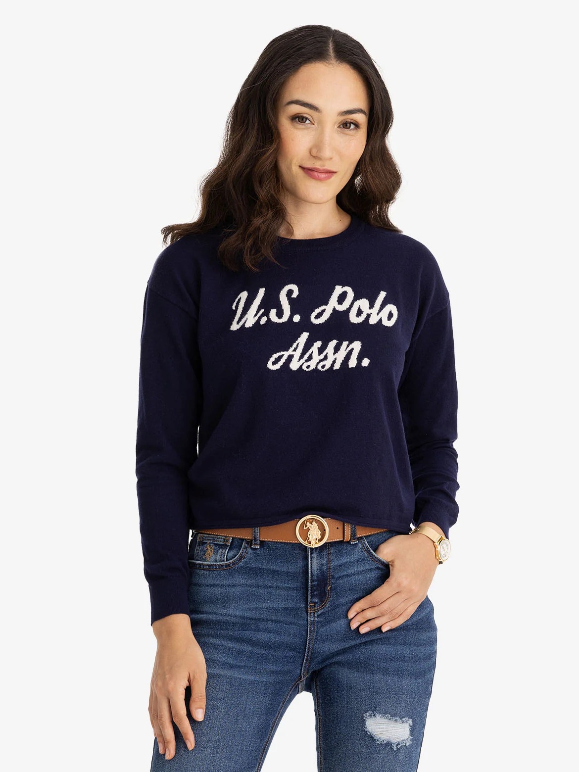 Акція на Джемпер жіночий U.S. Polo Assn 216482-AA00A(EVENING BLUE) L Синій від Rozetka