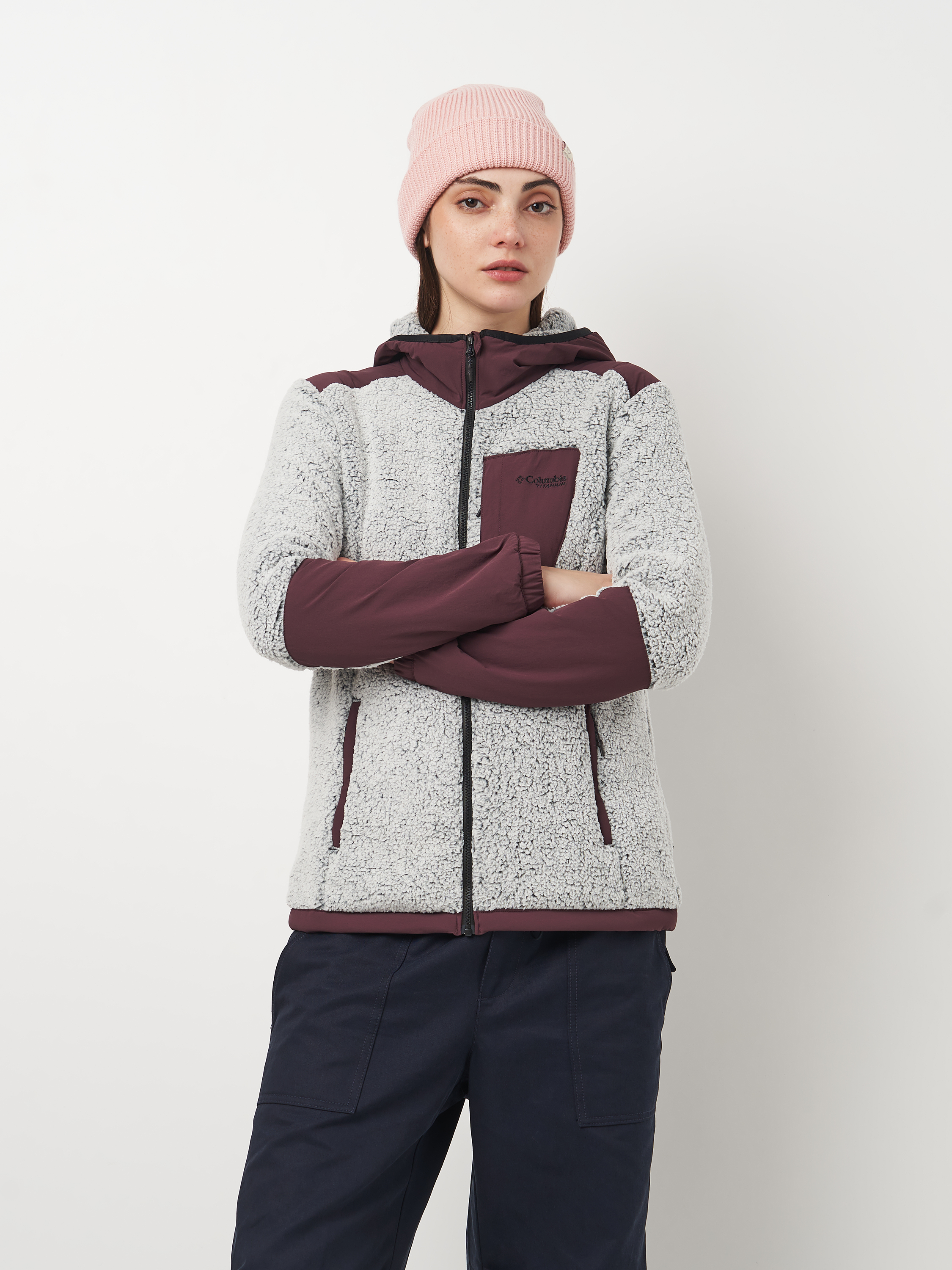 Акція на Толстовка на блискавці утеплена з капюшоном жіноча Columbia Arctic Crest Sherpa Full Zip 2089031-607 M Сіро-бордова від Rozetka