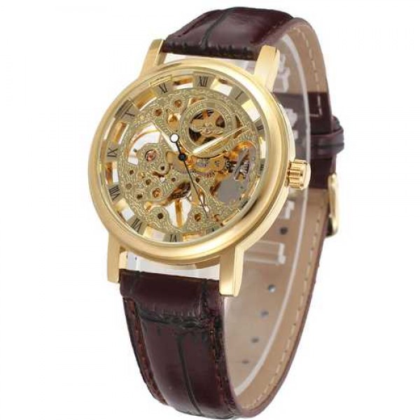 

Наручные часы Winner 8005 Brown-Gold мужские механические + подарочная коробка