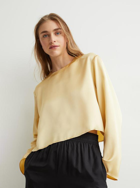 Акція на Блузка жіноча H&M 061007109_yellow 2XL Блідо-жовта від Rozetka