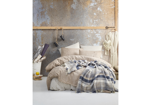 

Постельное бельё+плед Cotton Box Denim Bej 200x220 Бежевый