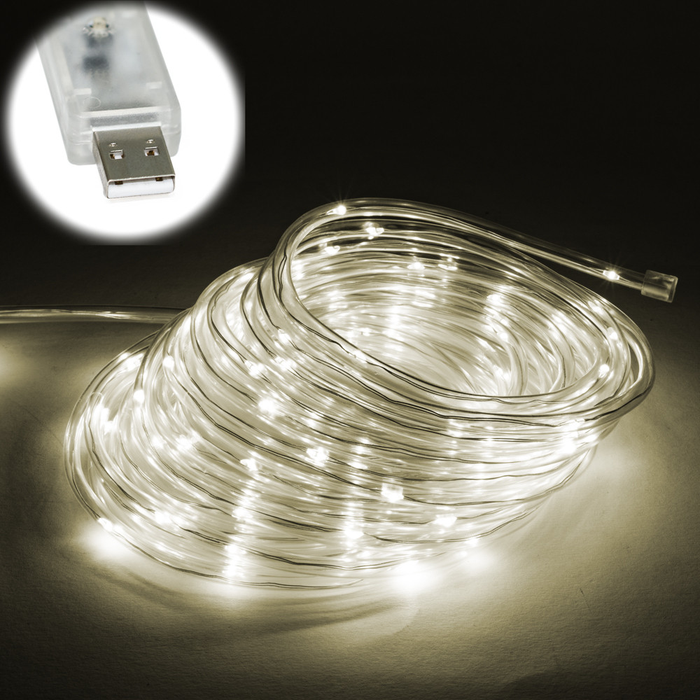 

Тепло-белая светодиодная ЛЕД Гирлянда (дюралайт, 100 LED 9 м, прозрачная, от USB) (1008218-White-1)