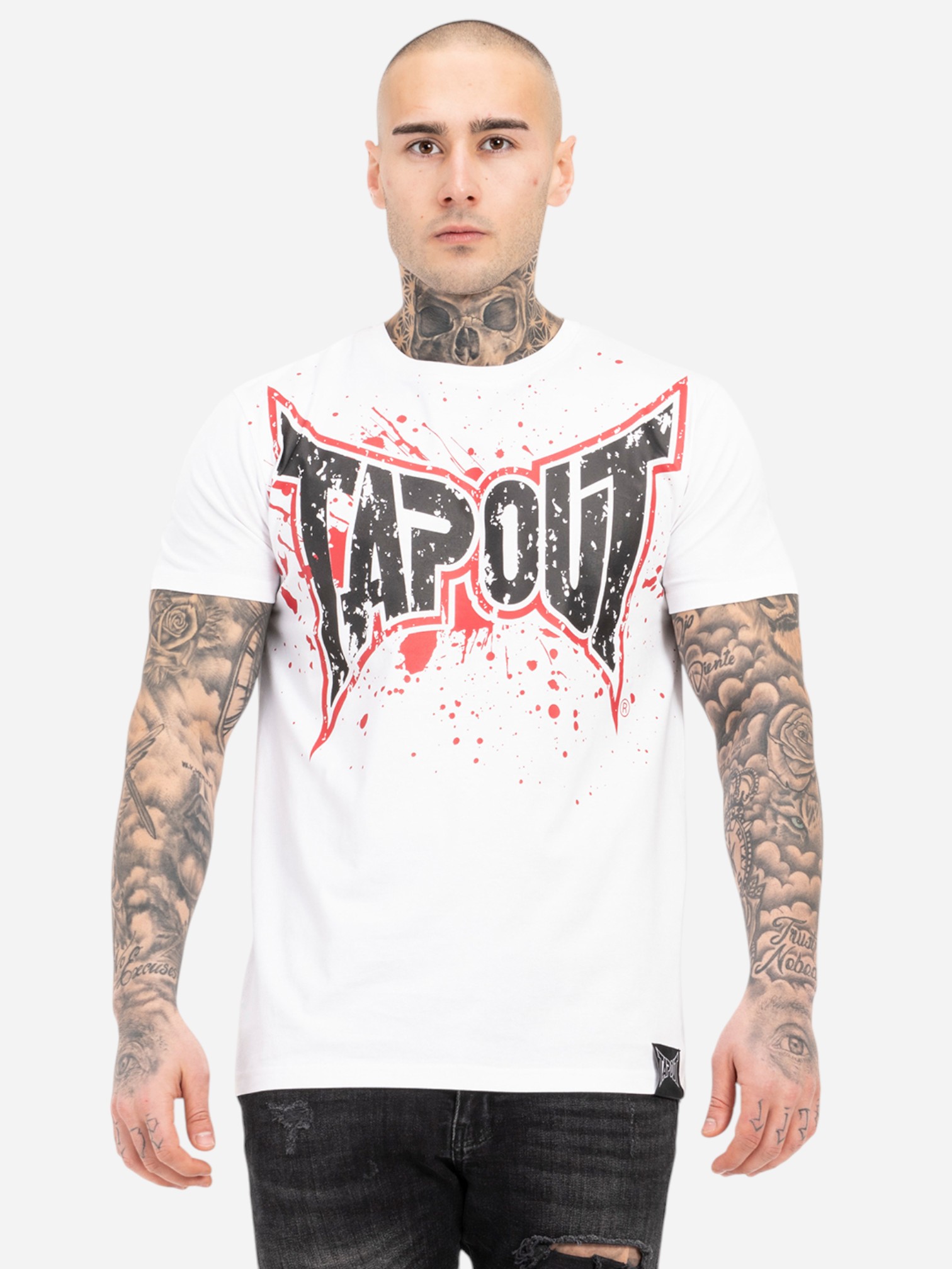 Акція на Футболка бавовняна довга чоловіча Tapout 940053-7536 XL Біла з принтом від Rozetka