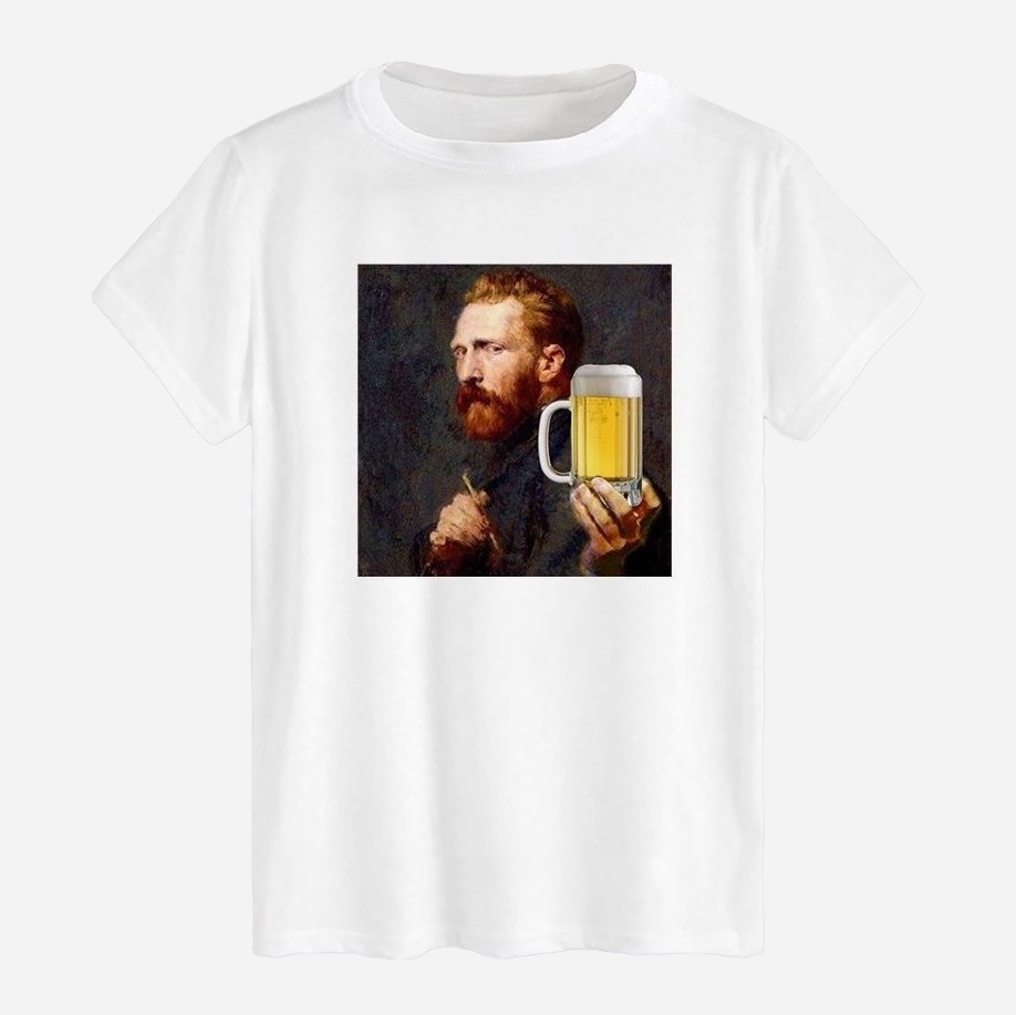 Акція на Футболка бавовняна довга чоловіча Likey Van Gogh and beer M150-0153 L Біла від Rozetka