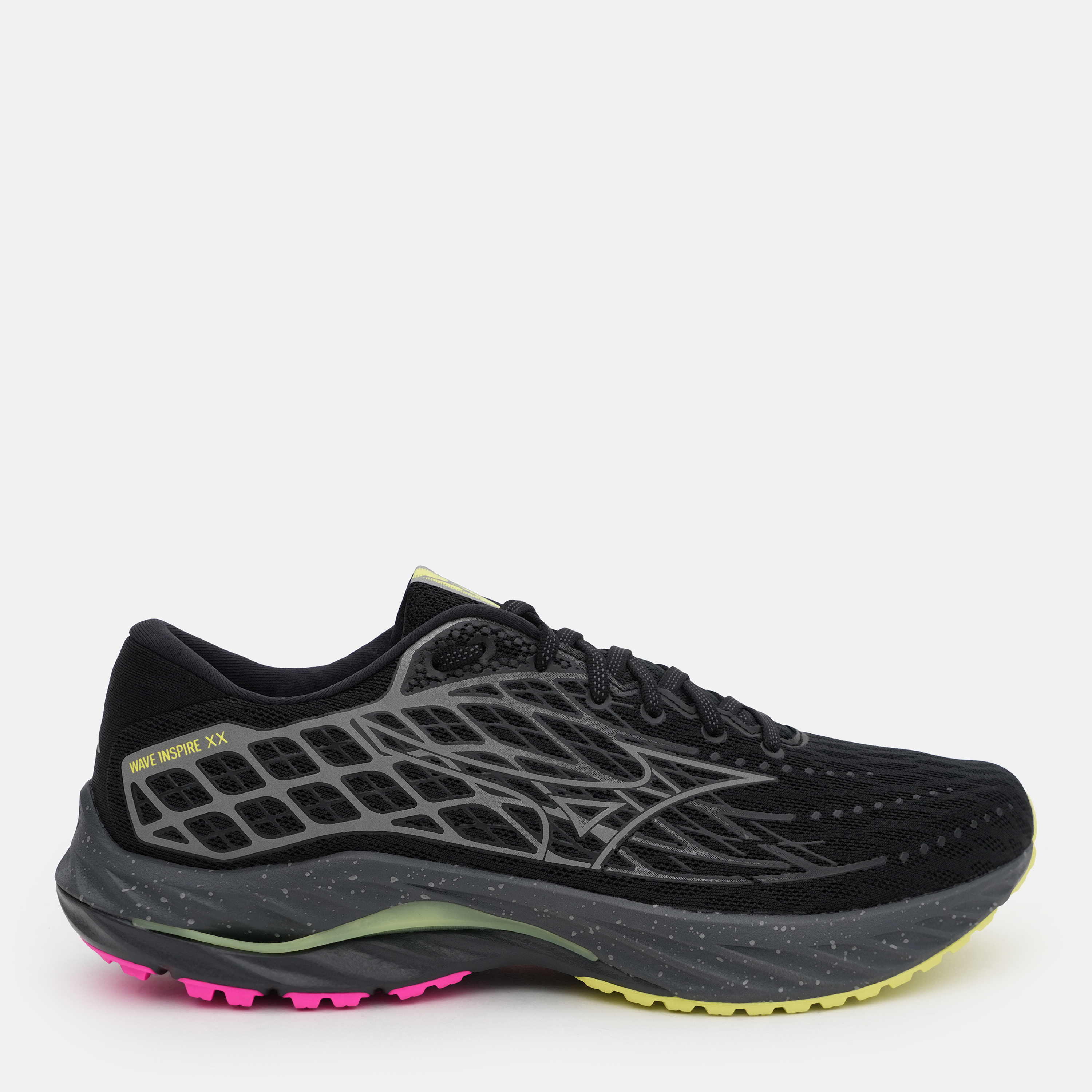 Акція на Чоловічі кросівки для бігу Mizuno Wave Inspire 20 J1GC246401 42 (8UK) 27 см Black/ Silver/ Sunny Lime від Rozetka