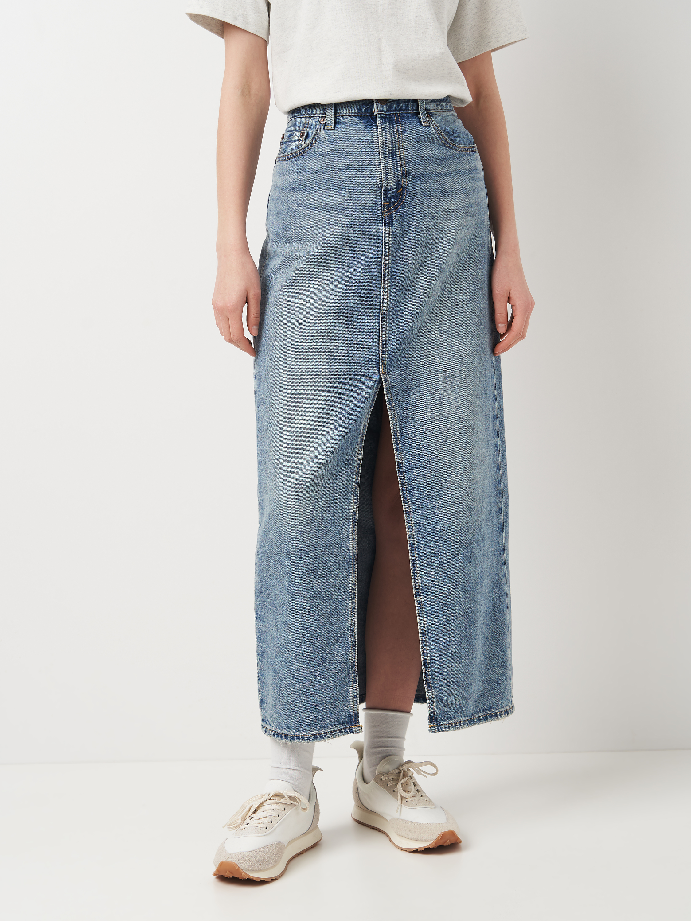 Акція на Спідниця джинсова довга осіння пряма жіноча Levi's Ankle Column Skirt A7512-0000 29 Please Hold від Rozetka