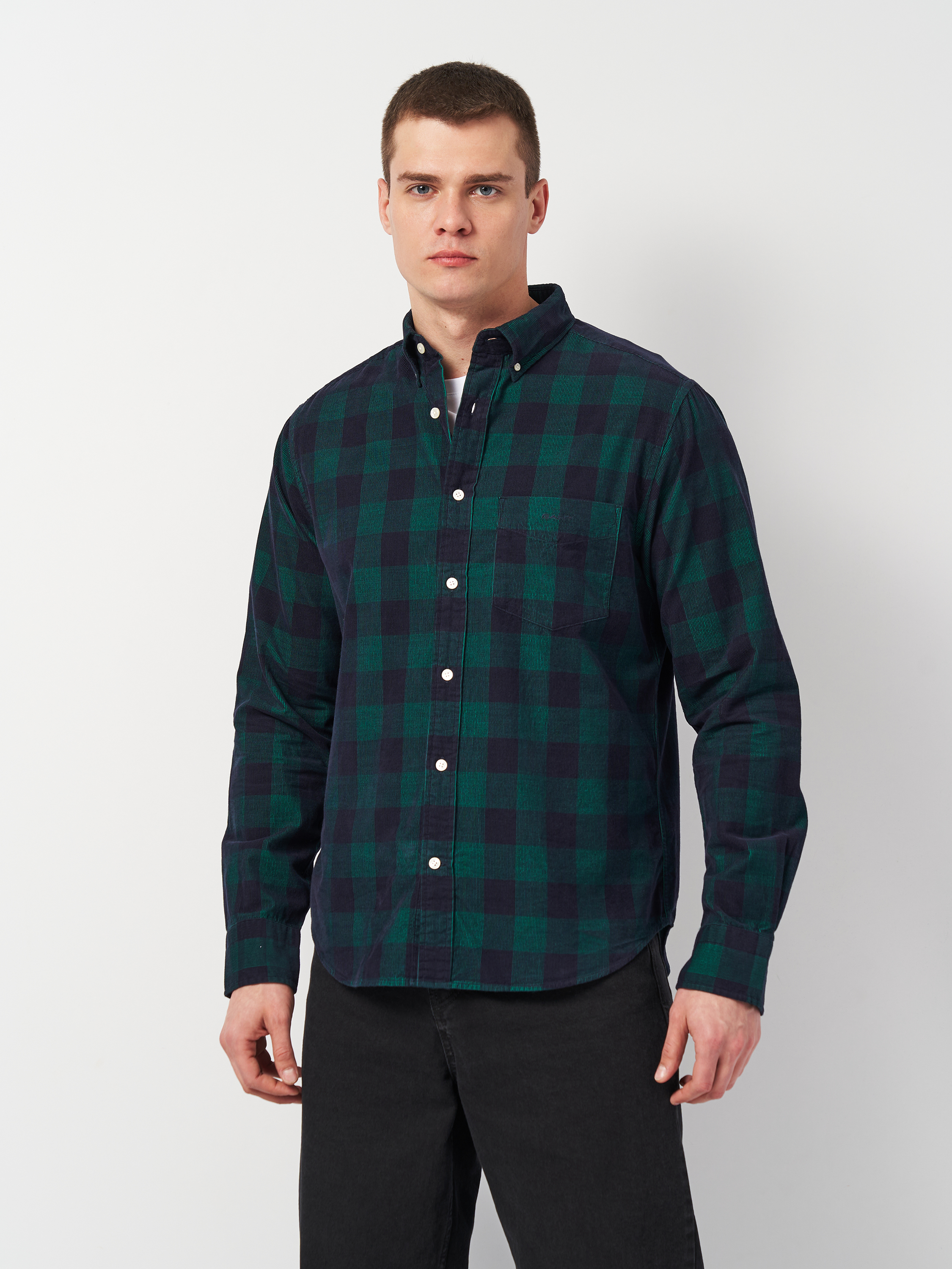 Акція на Сорочка бавовняна чоловіча GANT Reg Cord Check Shirt 3240192-373 XL Зелена від Rozetka