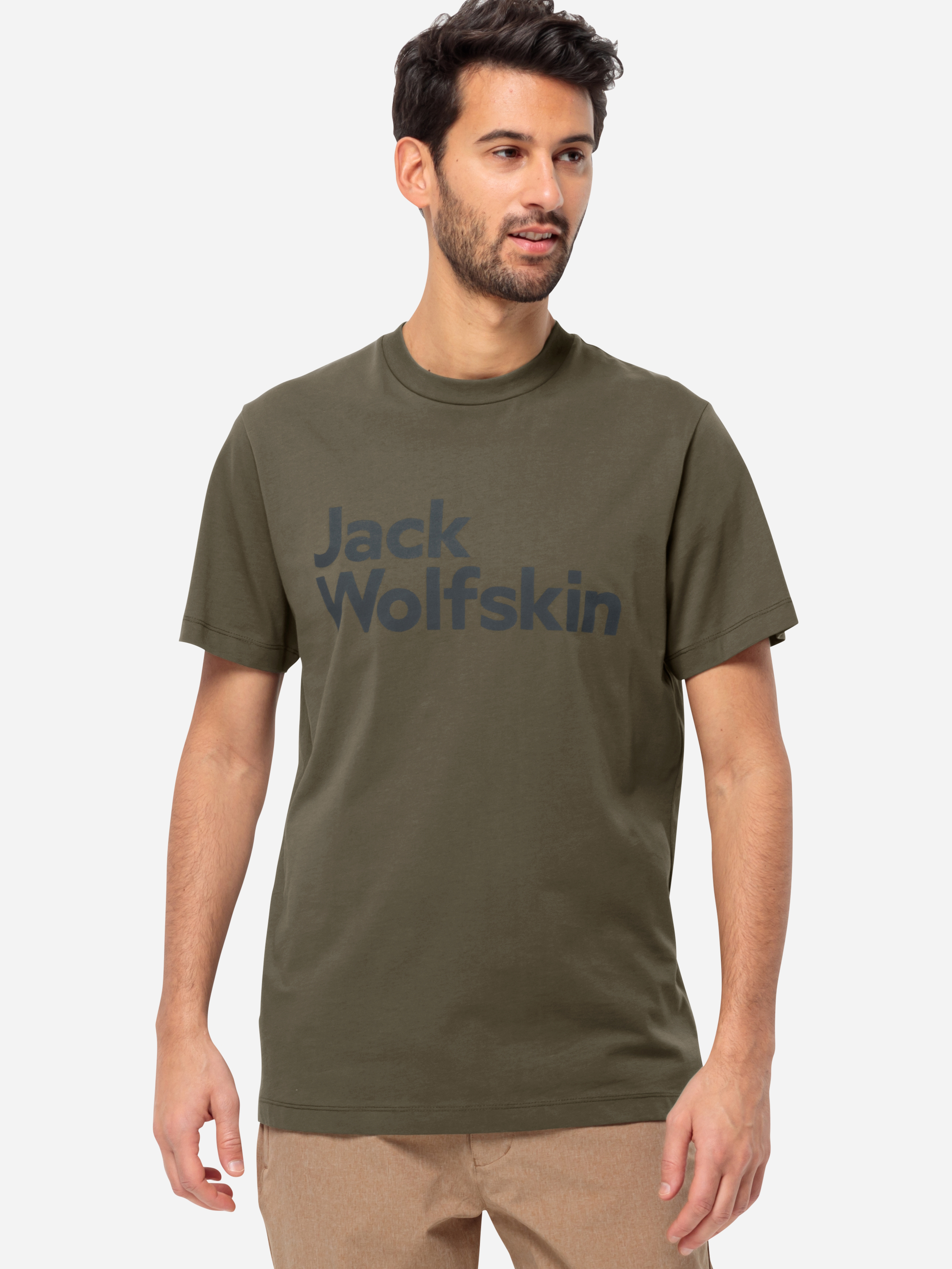 Акція на Футболка бавовняна довга чоловіча Jack Wolfskin Essential Logo T M 1809591-4341 M Темно-зелена від Rozetka