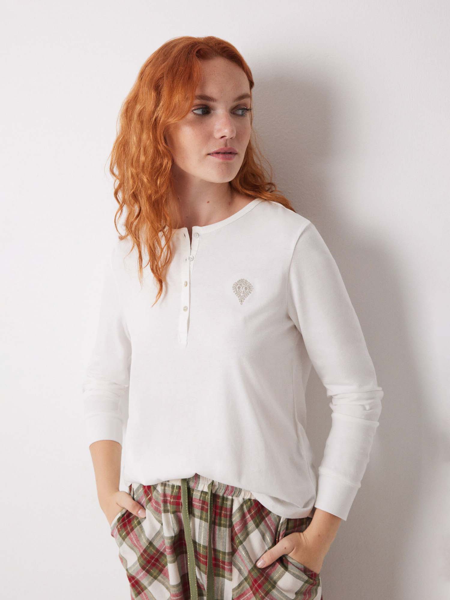 Акція на Піжамний лонгслів жіночий бавовняний Women'Secret Mml Panade Tee Ecru 3278418 L Бежевий від Rozetka