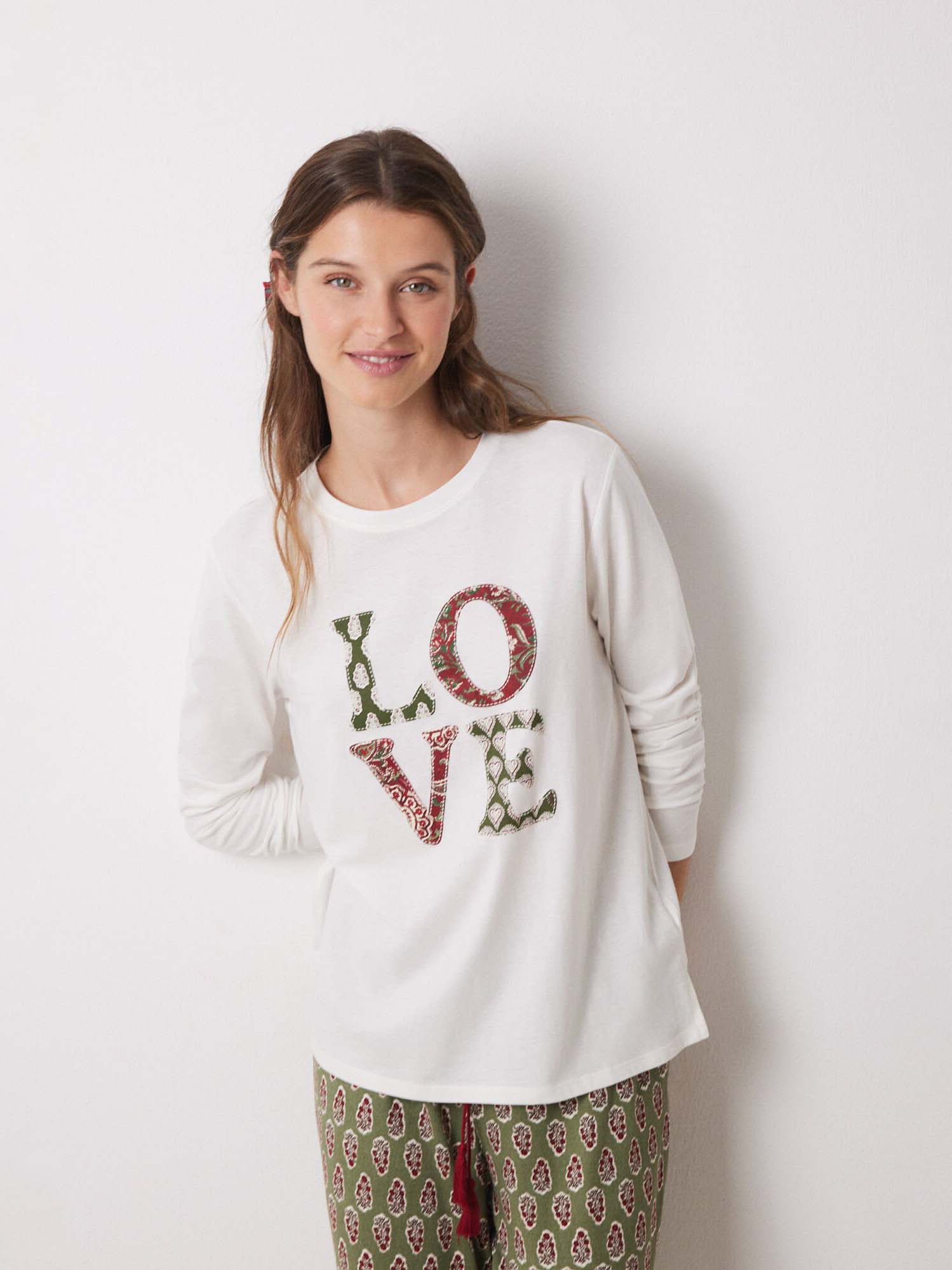 Акція на Піжамний лонгслів жіночий бавовняний Women'Secret Mml Love Tee 3278420 S Бежевий від Rozetka