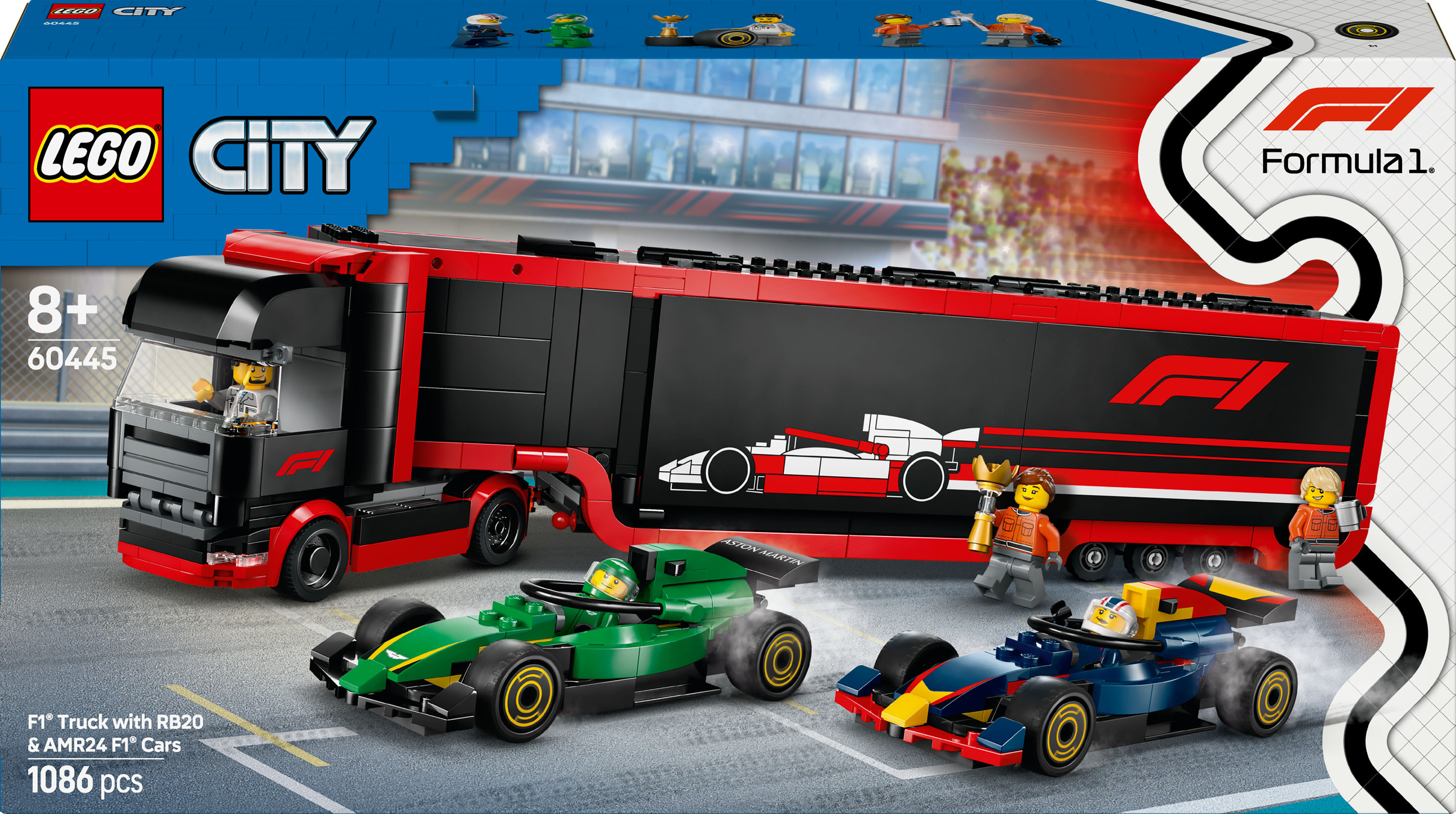 Конструктор LEGO City Грузовик F1 с автомобилями RB20 и AMR24 1086