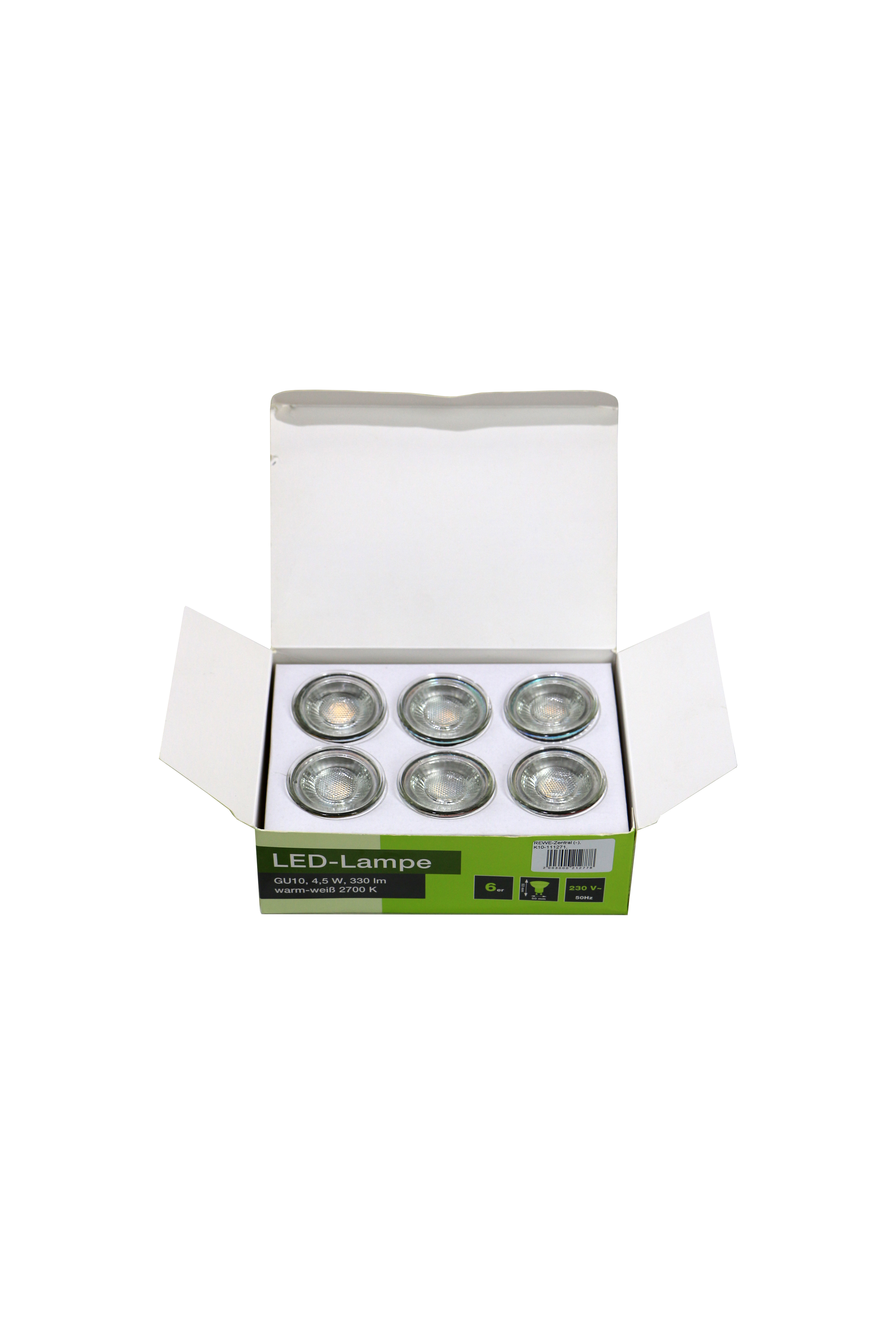 

LED- лампы 6шт GU10 4.5W 340 lm. REWE-Zentral прозрачный-металик K10-111271