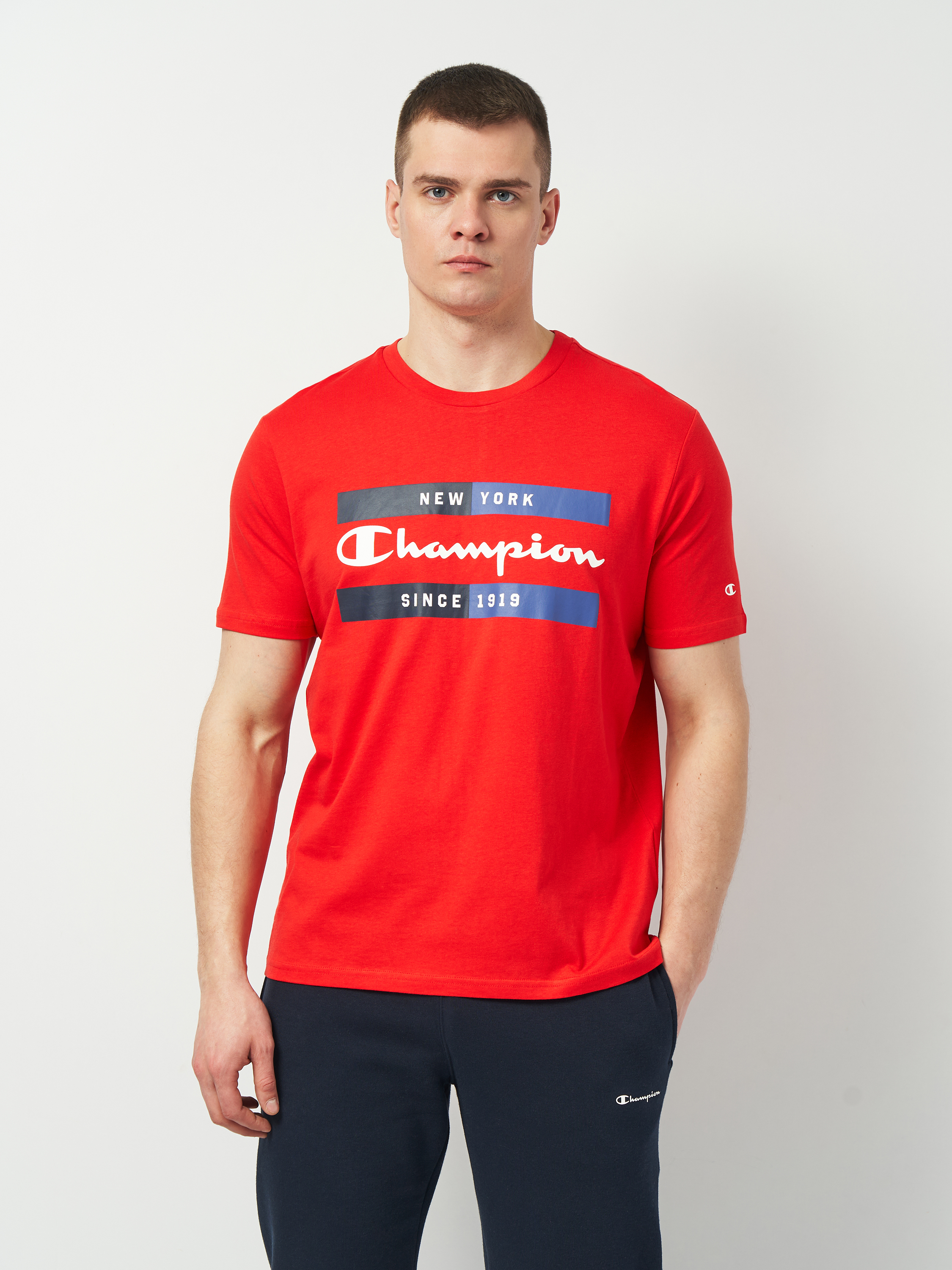 Акція на Футболка бавовняна довга чоловіча Champion 218559-RS046 XL Червона з принтом від Rozetka