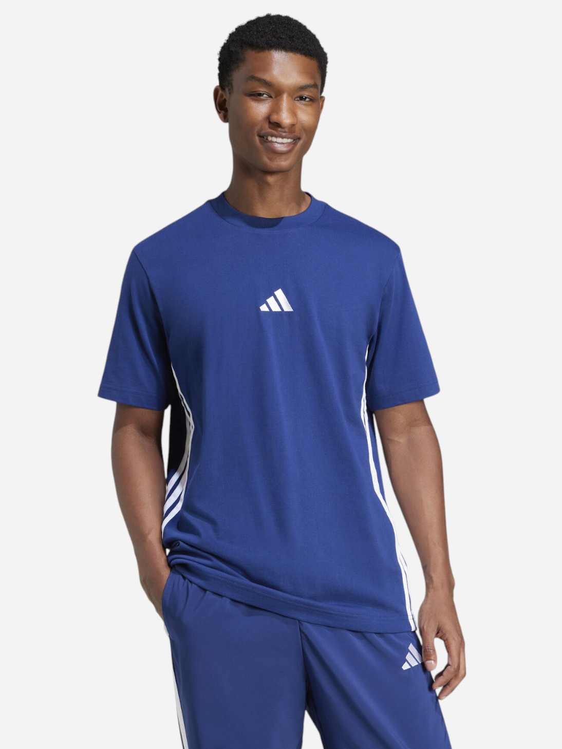 Акція на Футболка бавовняна довга чоловіча Adidas M 3S Sj T JE6399 S Dkblue/White від Rozetka