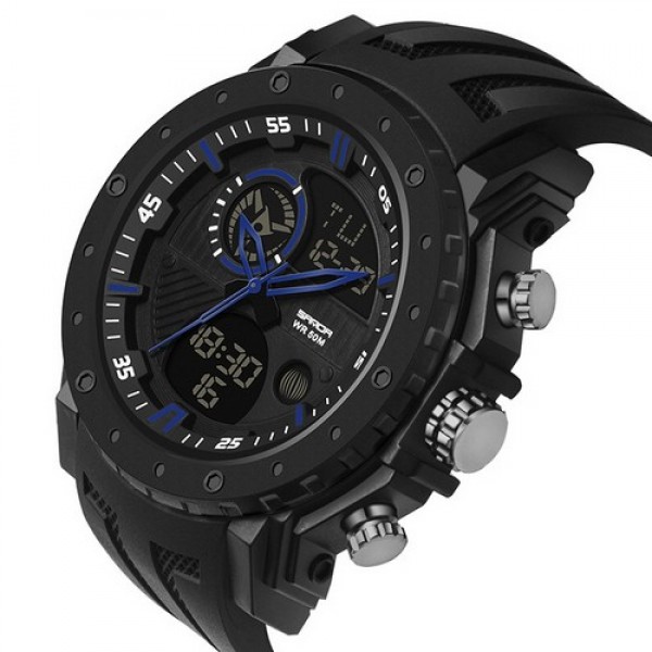 

Мужские кварцевые часы Sanda Black наручные спортивные на пластиковом ремешке + коробка (1044-0030)