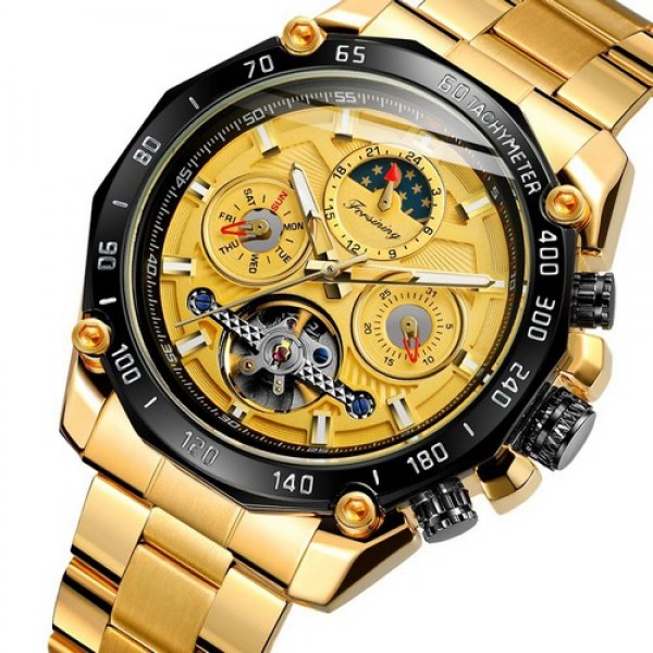 

Наручные часы Forsining 6913 Gold-Black-Gold мужские механические + подарочная коробка