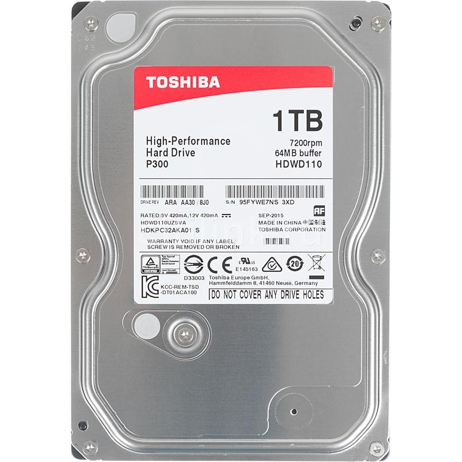 

Накопитель HDD SATA 1.0TB Toshiba P300 7200rpm 64MB (HDWD110UZSVA)