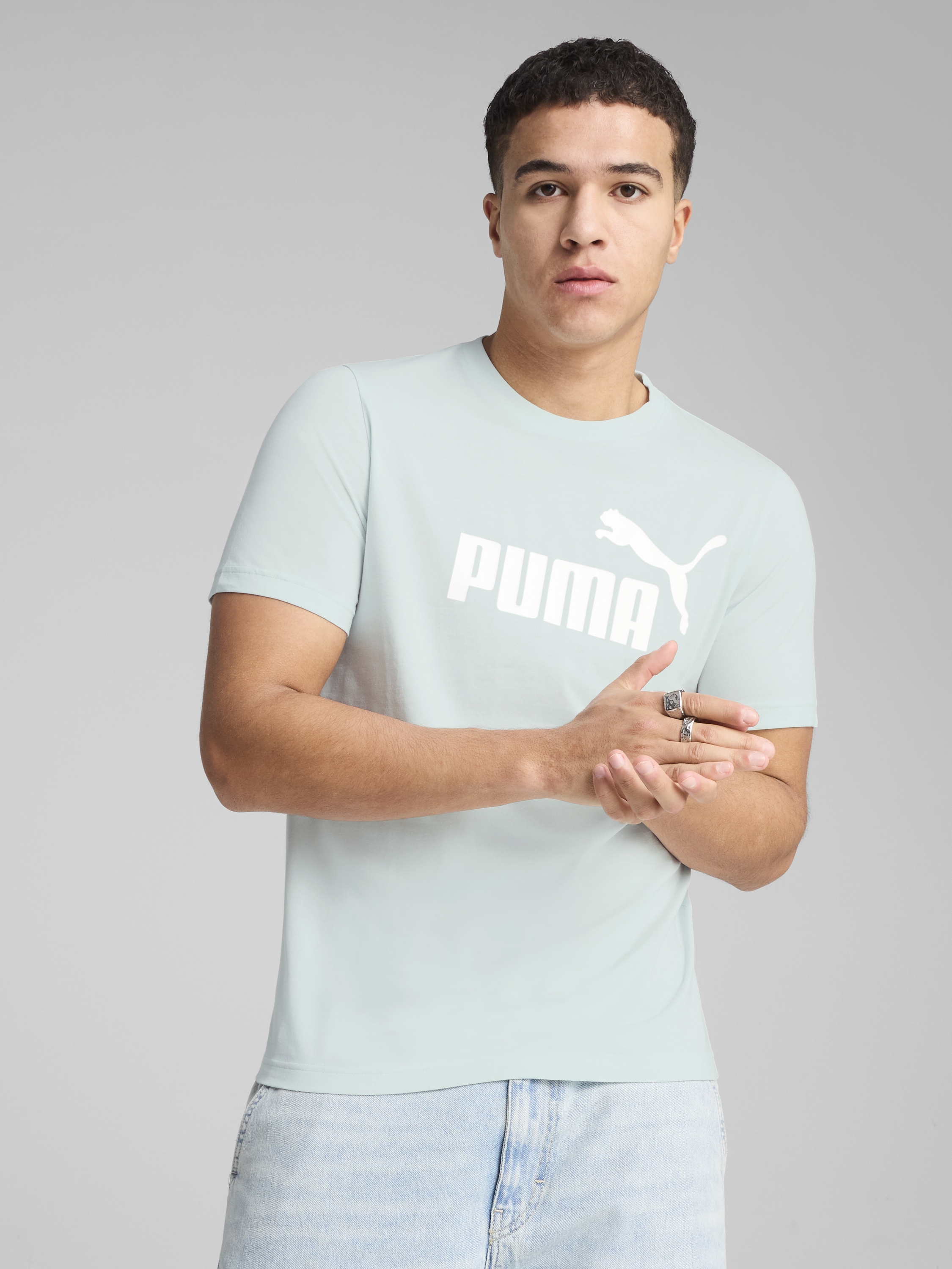 Акція на Футболка бавовняна довга чоловіча Puma Ess No. 1 Logo Tee (S) 68253350 2XL Peaceful Blue з принтом від Rozetka