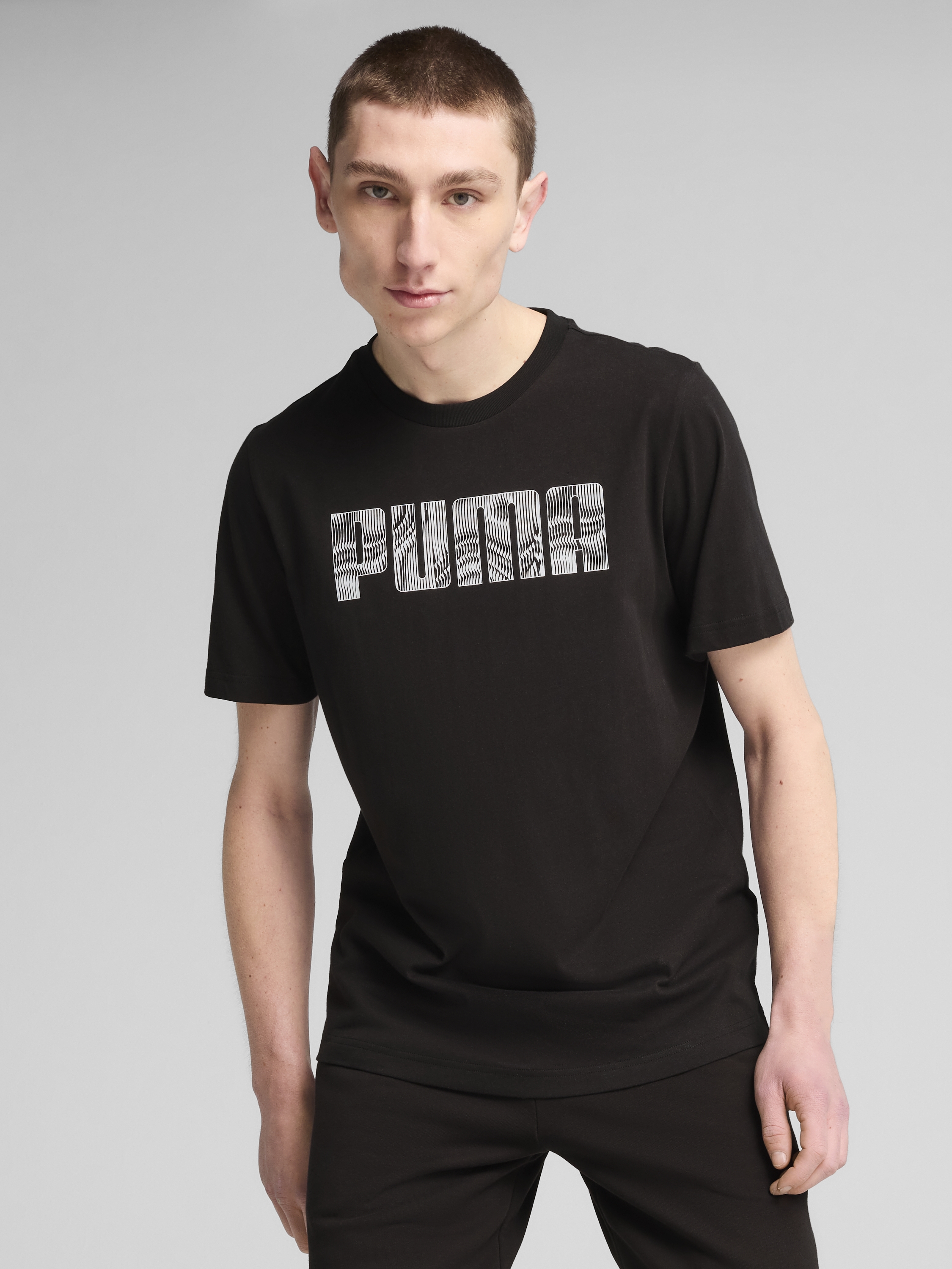 Акція на Футболка бавовняна довга чоловіча Puma Mass Merchants Tee 68465901 XL Black з принтом від Rozetka