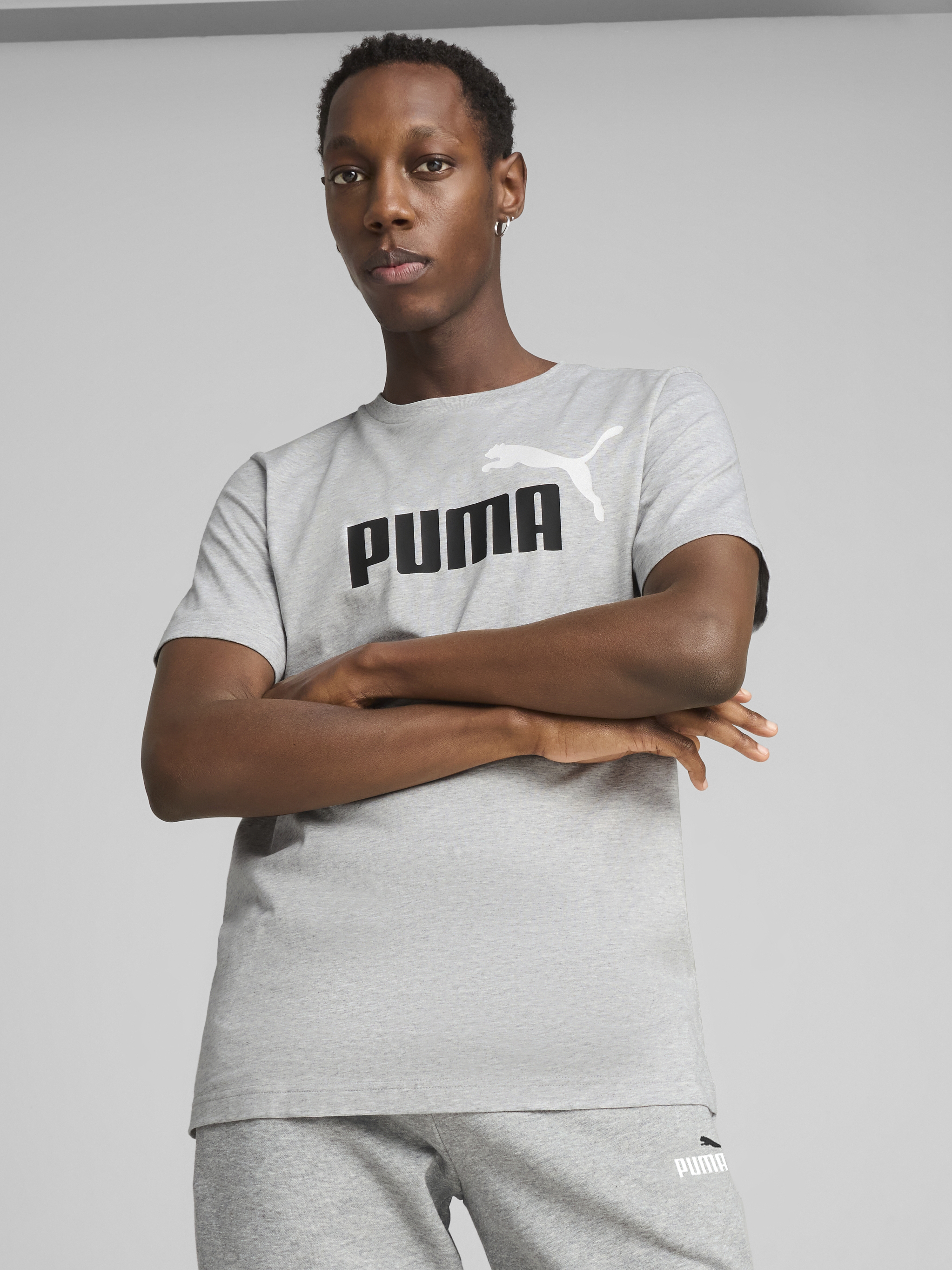 Акція на Футболка бавовняна довга чоловіча Puma Ess 2 Color No. 1 Logo Tee 68470804 S Light Gray Heather з принтом від Rozetka