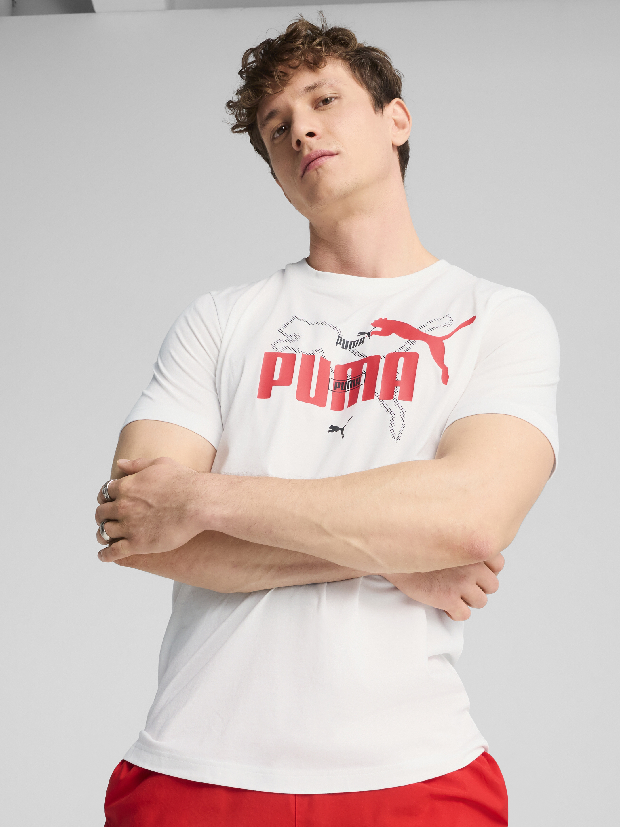 Акція на Футболка бавовняна довга чоловіча Puma Ess Logo Lab Summer Tee 68467102 M White з принтом від Rozetka