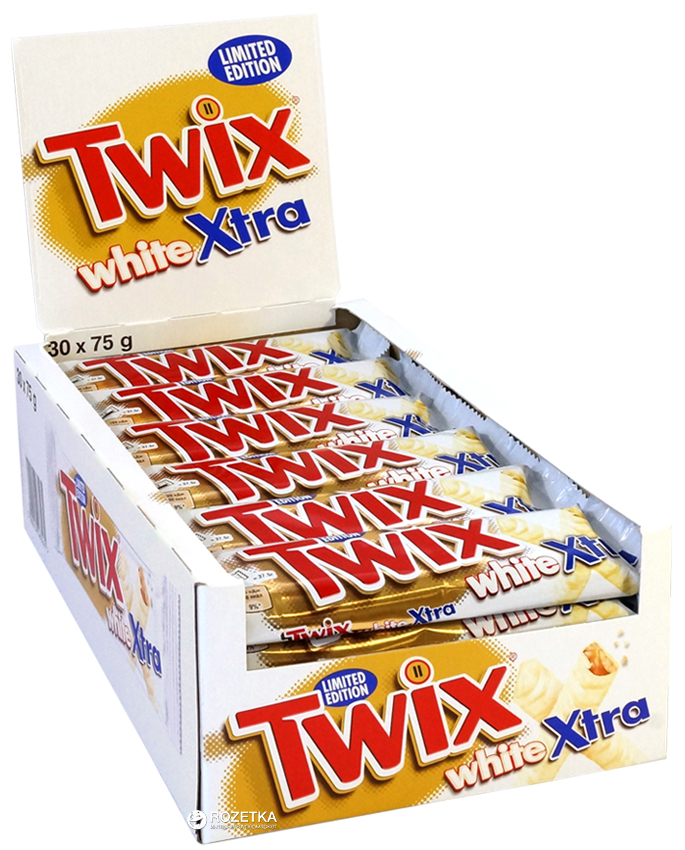 Упаковка батончиков Twix Extra в белом шоколаде 30 шт x 75 г ...