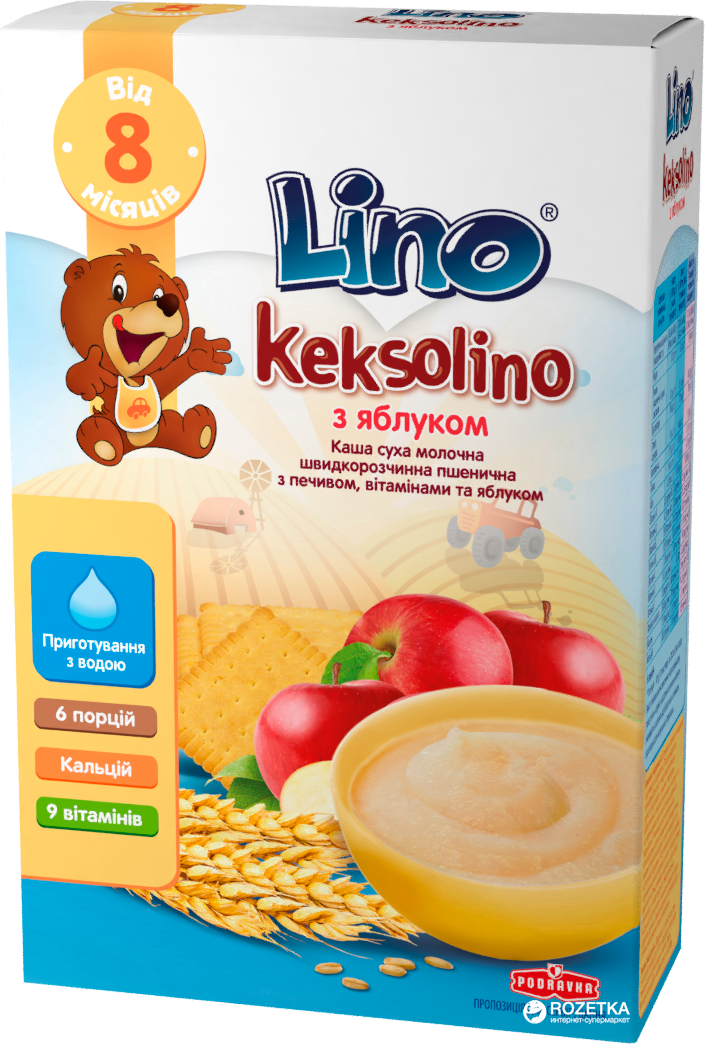 Молочная каша Lino Keksolino Пшеничная с печеньем и яблоком от 8 ...