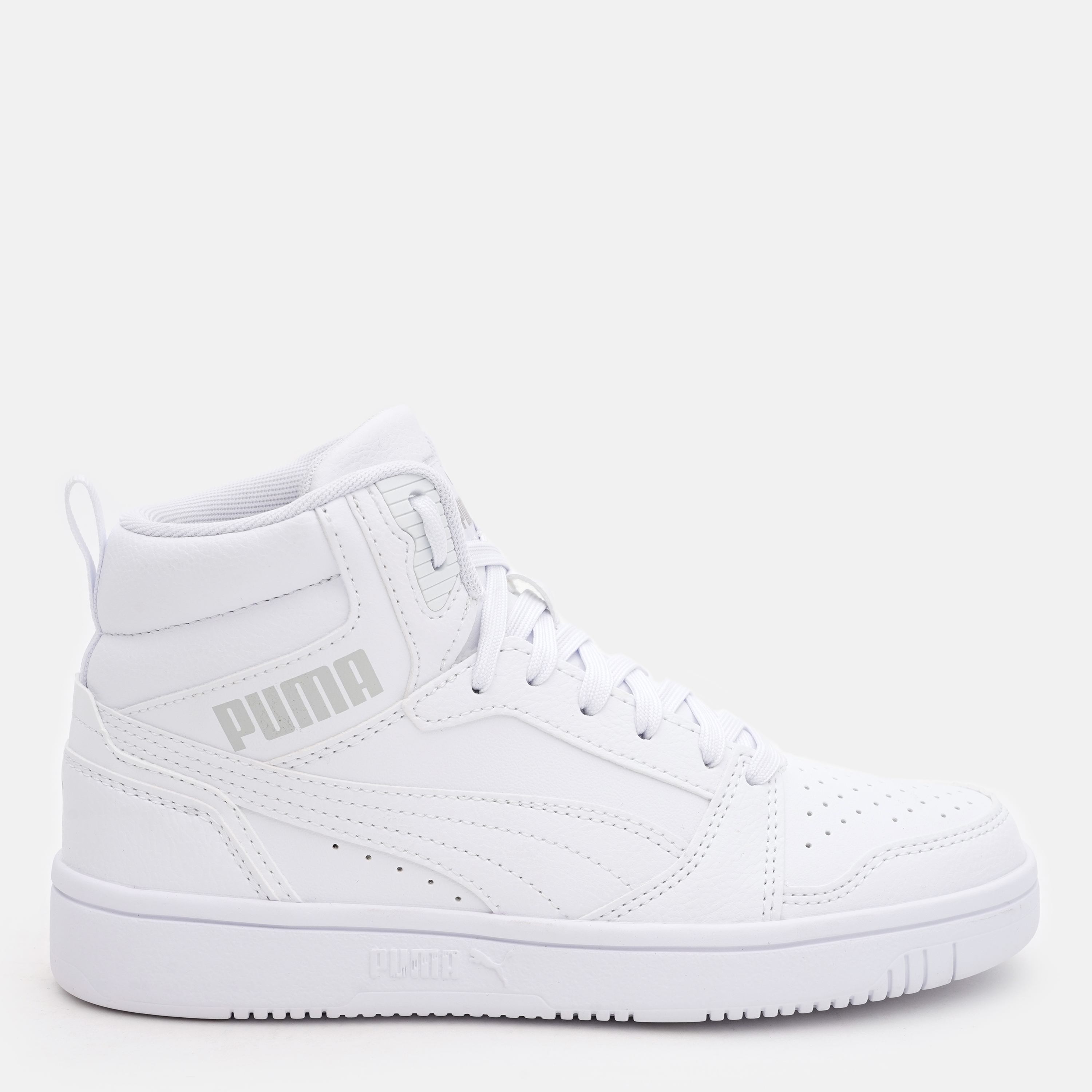 Акція на Підліткові демісезонні черевики для хлопчика Puma Rebound V6 Mid 39383105 35.5 Puma White-Cool Light Gray від Rozetka