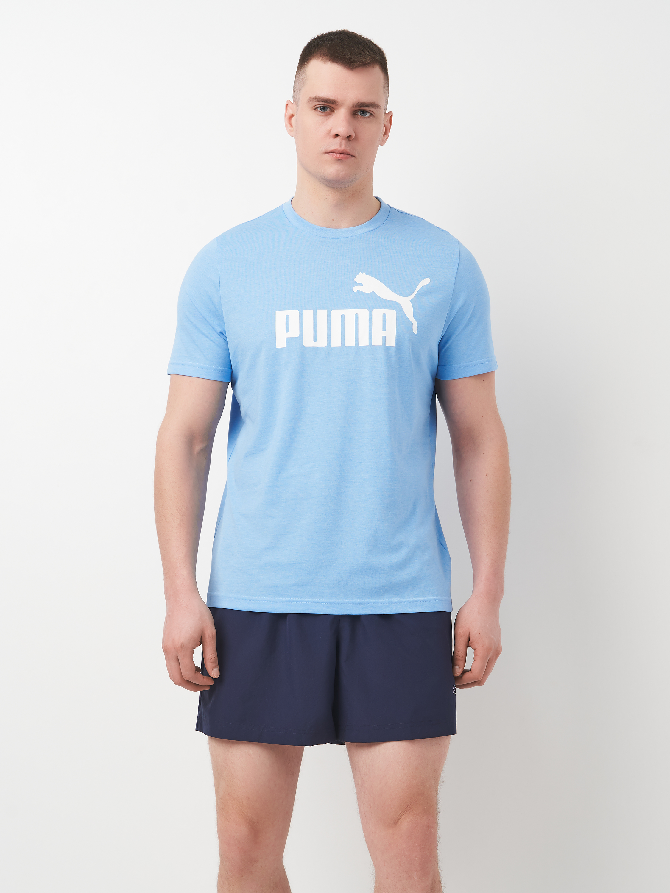 Акція на Футболка бавовняна довга чоловіча Puma Ess No. 1 Logo Heather Tee (S) 68255157 XL Team Light Blue з принтом від Rozetka