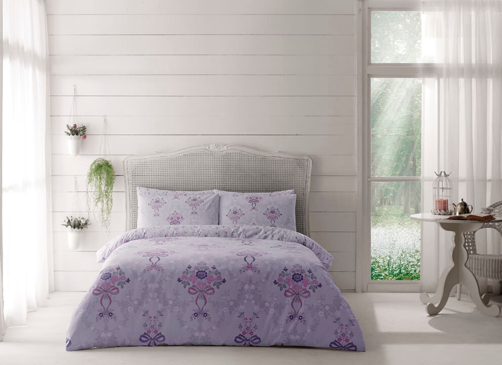 

Двуспальный King Size комплект TAC Evan Lilac Ранфорс цвет лиловый с узором